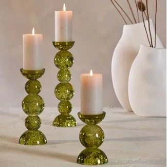 Light en Living Kaarsenhouder Ø10x26,5 cm ITINGA glas bubbel olijfgroen
