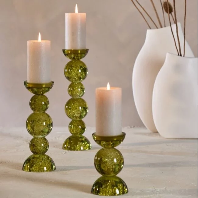 Light en Living Kaarsenhouder Ø10x26,5 cm ITINGA glas bubbel olijfgroen