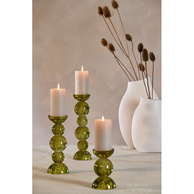 Light en Living Kaarsenhouder Ø9,5x34 cm ITINGA glas bubbel olijf groen