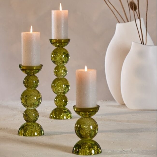 Light en Living Kaarsenhouder Ø9,5x34 cm ITINGA glas bubbel olijf groen