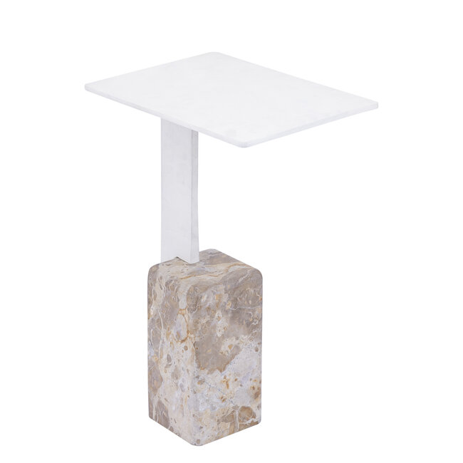 PTMD Bijzettafel Ebe beige marmeren bijzettafel met rechthoekig aluminium blad