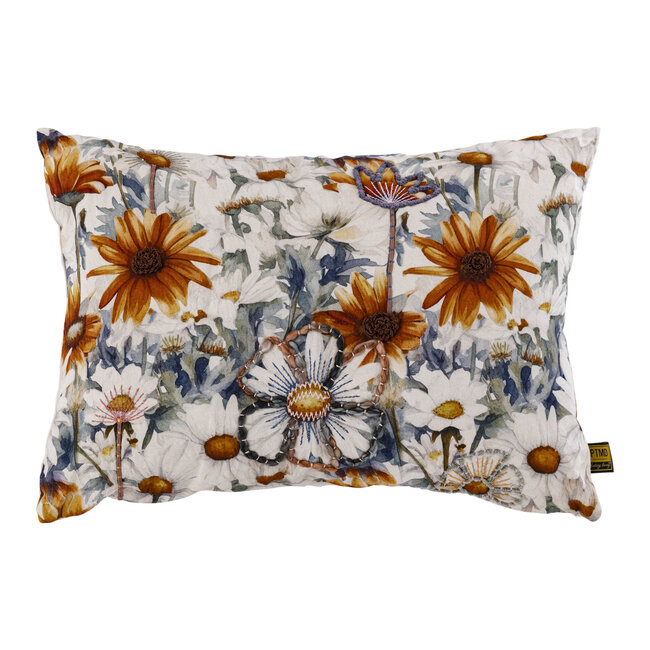 PTMD Kussen Helenor Naturel rechthoek met bloemen