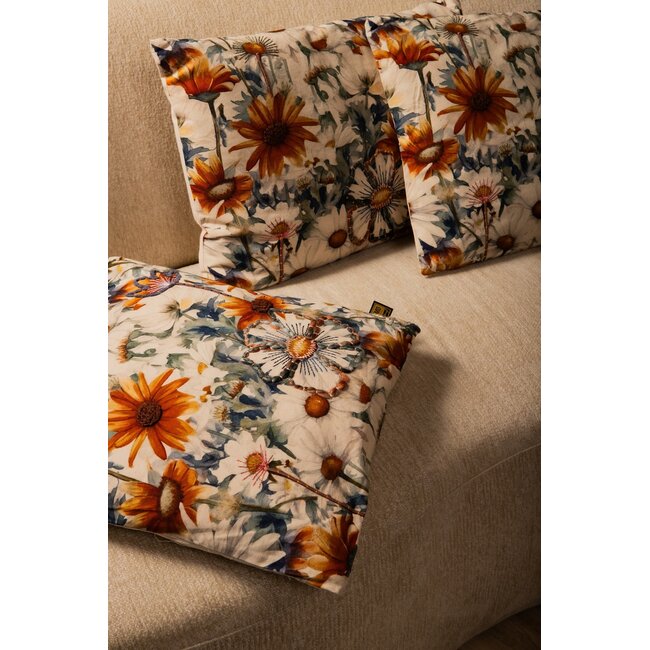 PTMD Kussen Helenor Naturel vierkant met bloemen