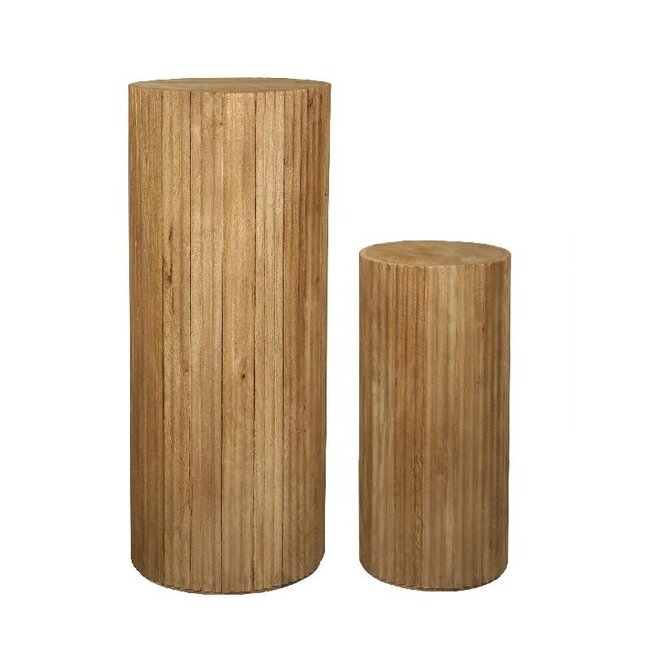 PTMD Zuil Jerra Naturel geribbeld mangohout – set van 2 zuilen