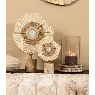 PTMD Ornament Rella Beige gegoten aluminium met marmer S