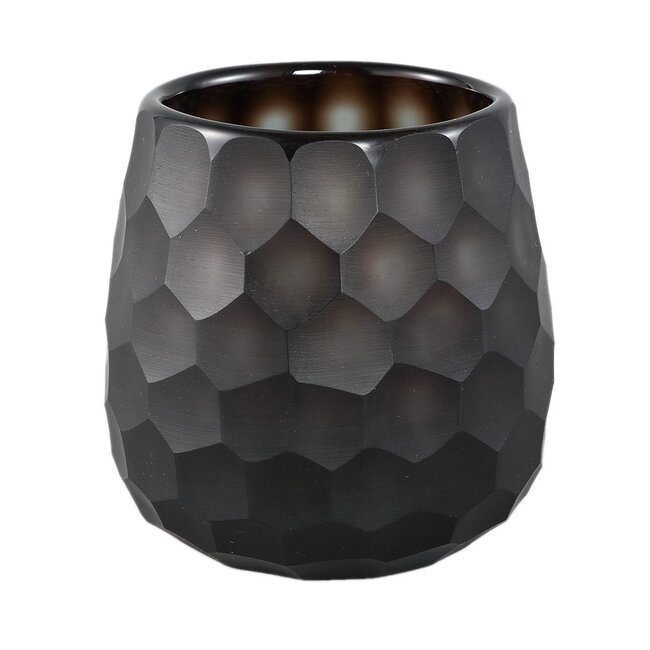PTMD Theelicht Eboney Bruin rond glas cirkel patroon