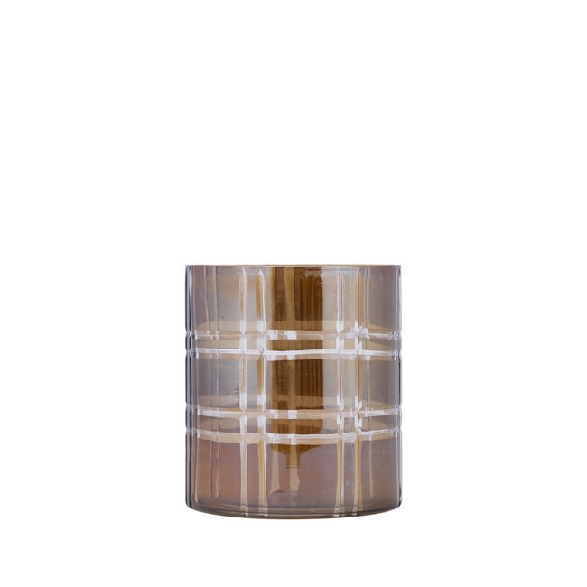 PTMD Theelicht Divit Donkerbruin glas met strepen S