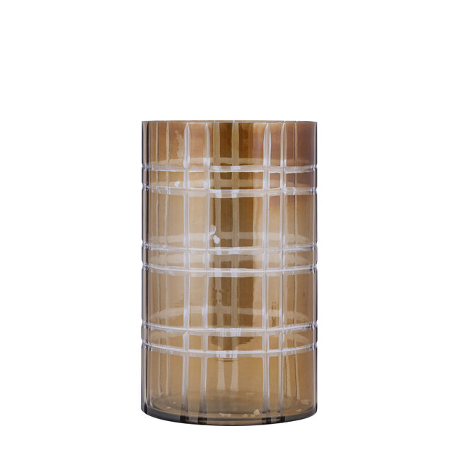 PTMD Theelicht Divit Donkerbruin glas met strepen M
