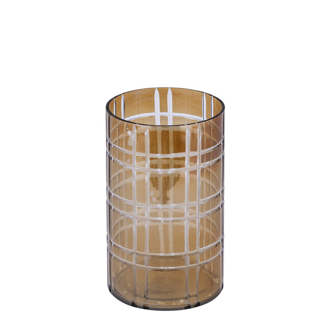 PTMD Theelicht Divit Donkerbruin glas met strepen M