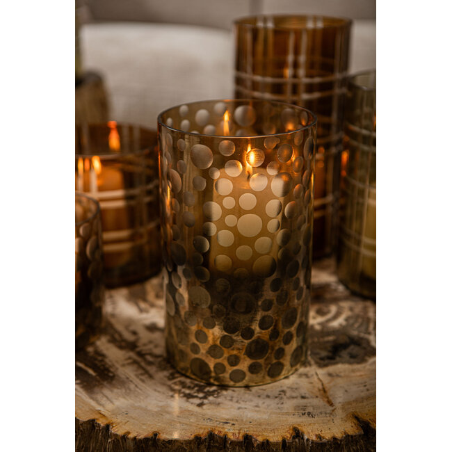 PTMD Theelicht Bridgid Bruin glas met stippen XS