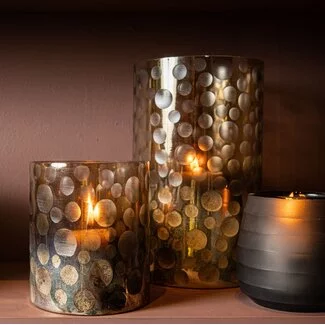 PTMD Theelicht Bridgid Bruin glas met stippen M