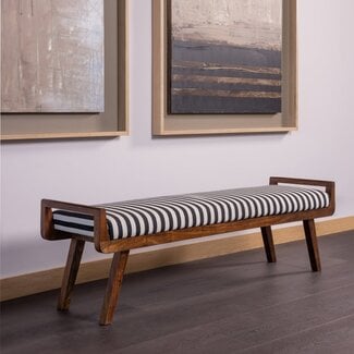 Woood Valo Bankje Hout Bruin Met Streepstof Zwart/Wit