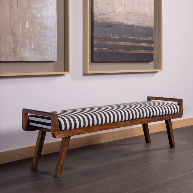 Woood Valo Bankje Hout Bruin Met Streepstof Zwart/Wit