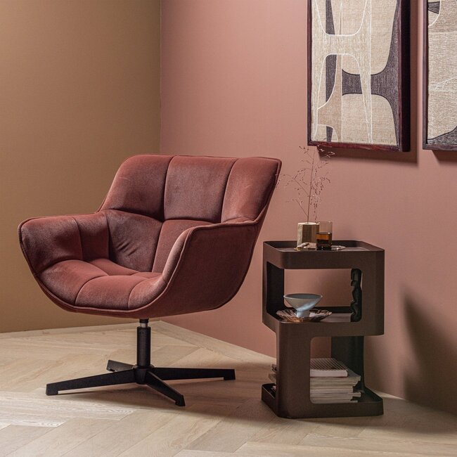 Woood Wibo Draaifauteuil Mat Velvet Bruinrood [fsc]