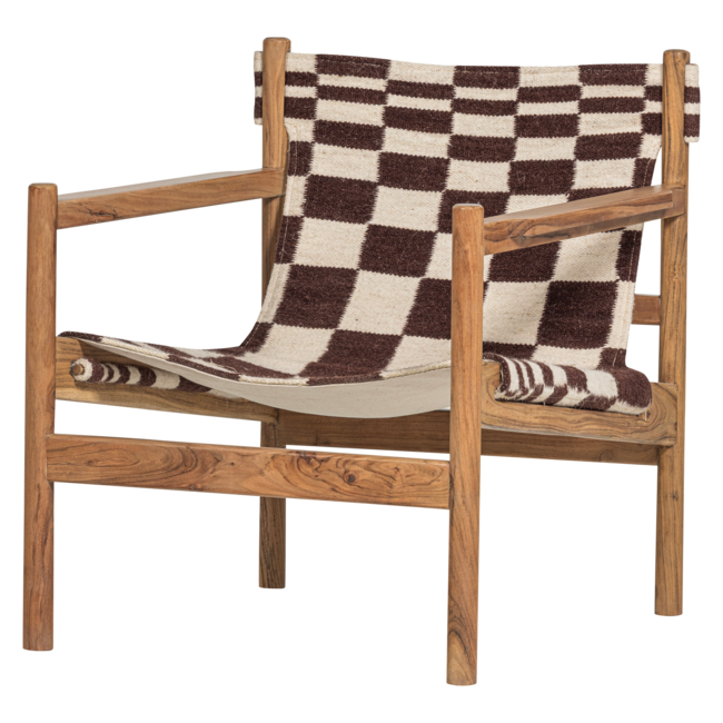 Woood Zano Fauteuil Hout Bruin Met Kelim Zitting Naturel