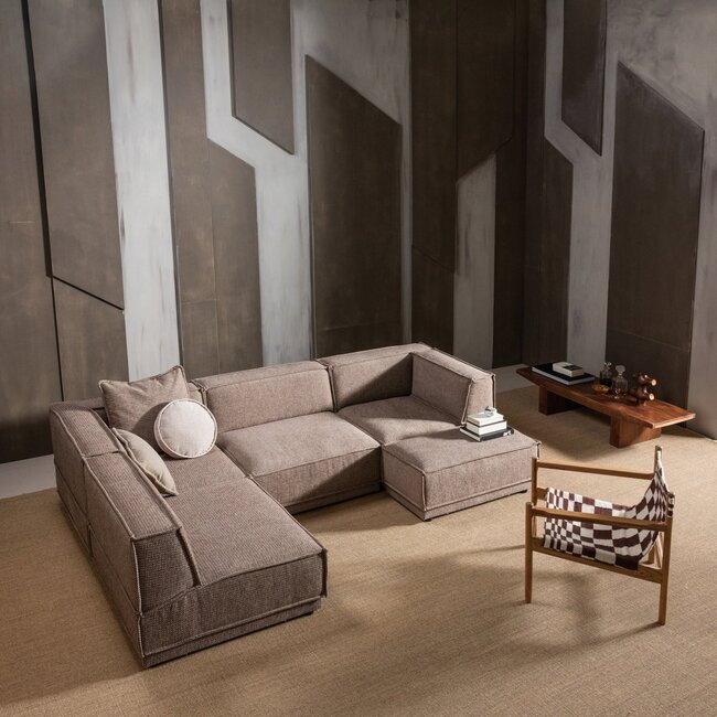 Woood Zano Fauteuil Hout Bruin Met Kelim Zitting Naturel