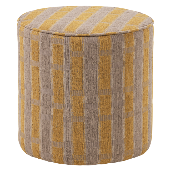 Woood Sarli Poef Hoog Ruit Dessin Chenille Taupe/Geel [fsc]
