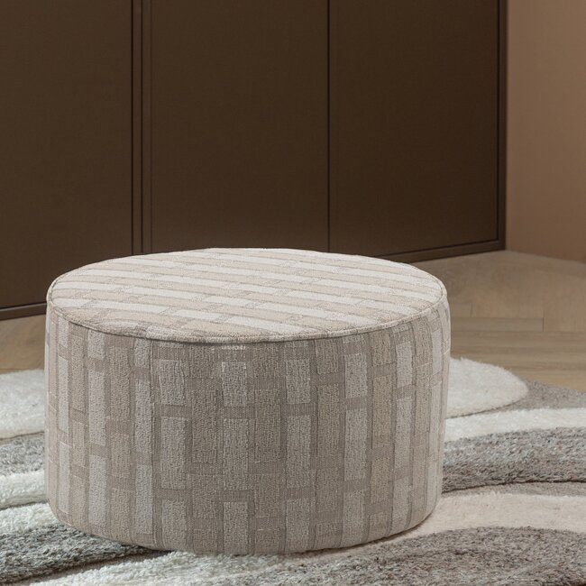 Woood Sarli Poef Laag Ruit Dessin Chenille Naturel/Beige [fsc]
