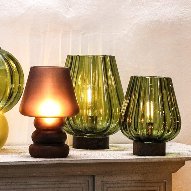 PTMD Tafellamp Led Miron Bruin matglas