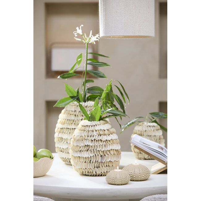 Light en Living Vaas deco Ø33x35 cm SARRIA bamboo + schelp creme