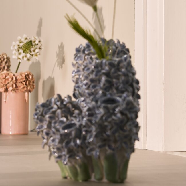 Light en Living Vaas deco 35x21x28 cm FLOWER keramiek blauw+groen