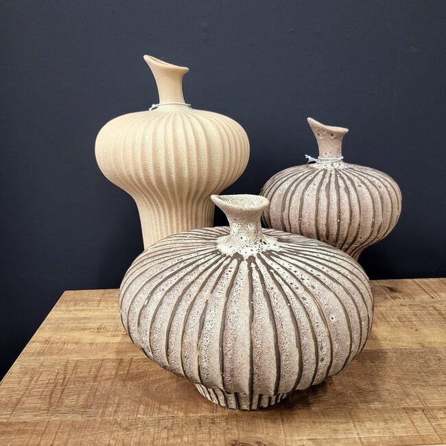 Light en Living Vaas deco 23x22x32,5 cm NEVANO mat donkerbruin + creme