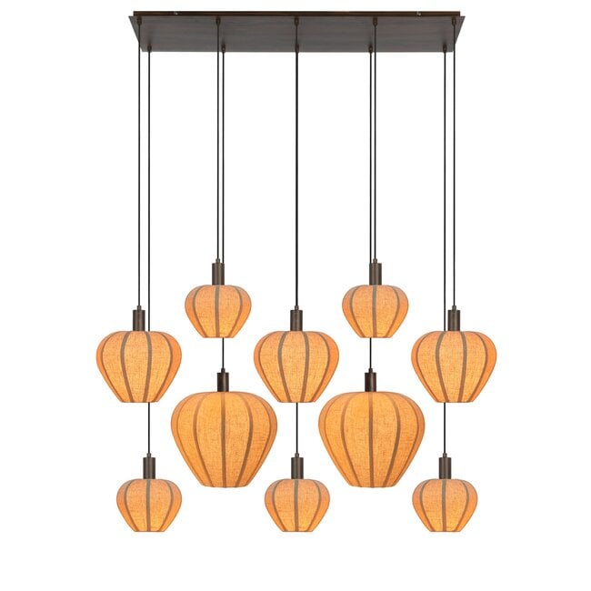 Light en Living Hanglamp 10L 144x49x200 cm HUXI Donkerbruin houtprint + linnen crème