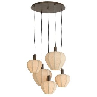 Light en Living Hanglamp 5L Ø76x140 cm HUXI houtprint donkerbruin + linnen crème