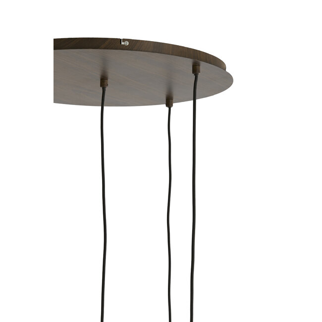 Light en Living Hanglamp 5L Ø76x140 cm HUXI houtprint donkerbruin + linnen crème