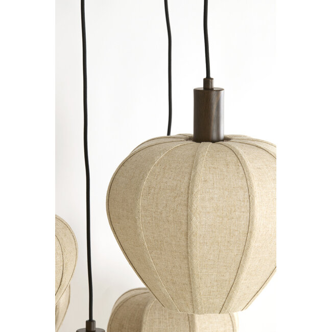 Light en Living Hanglamp 5L Ø76x140 cm HUXI houtprint donkerbruin + linnen crème