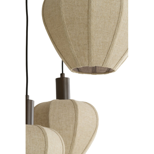 Light en Living Hanglamp 5L Ø76x140 cm HUXI houtprint donkerbruin + linnen crème