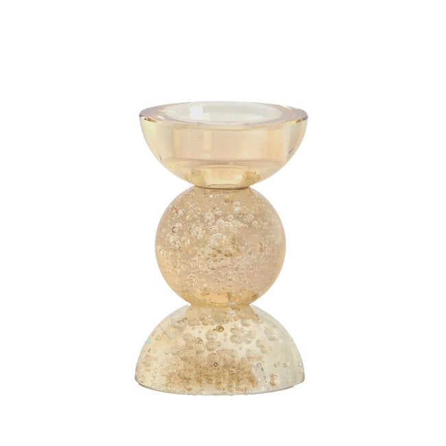 Light en Living Kaarsenhouder ITINGA Ø8x12 cm - Amberkleurig bubbelglas