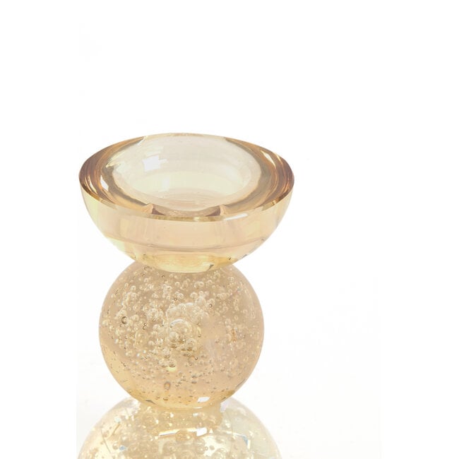Light en Living Kaarsenhouder ITINGA Ø8x12 cm - Amberkleurig bubbelglas