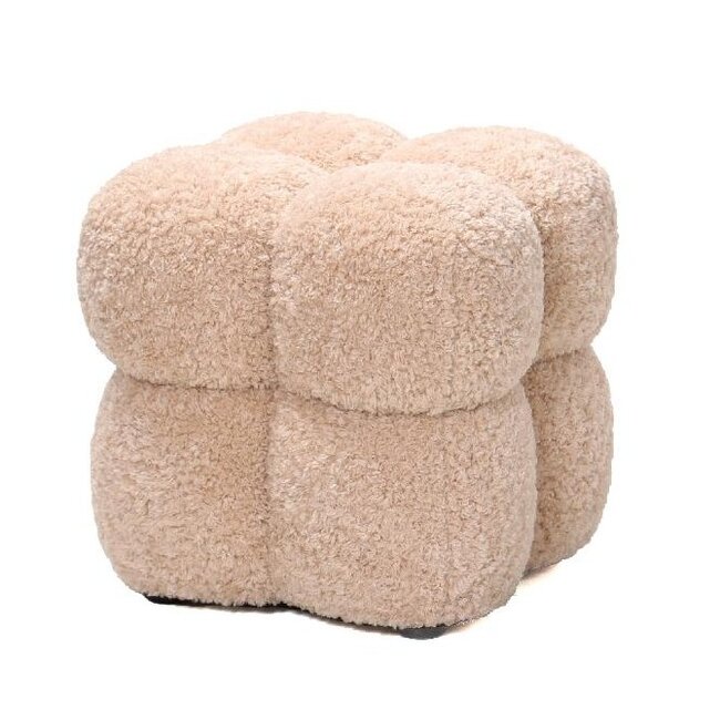 PTMD Poef teddy vierkant beige