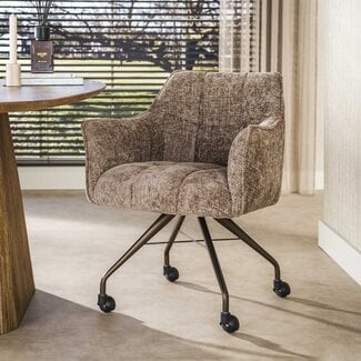 WoonStijl Armstoel Raster wieltjes Hoven champagne-bruin frame