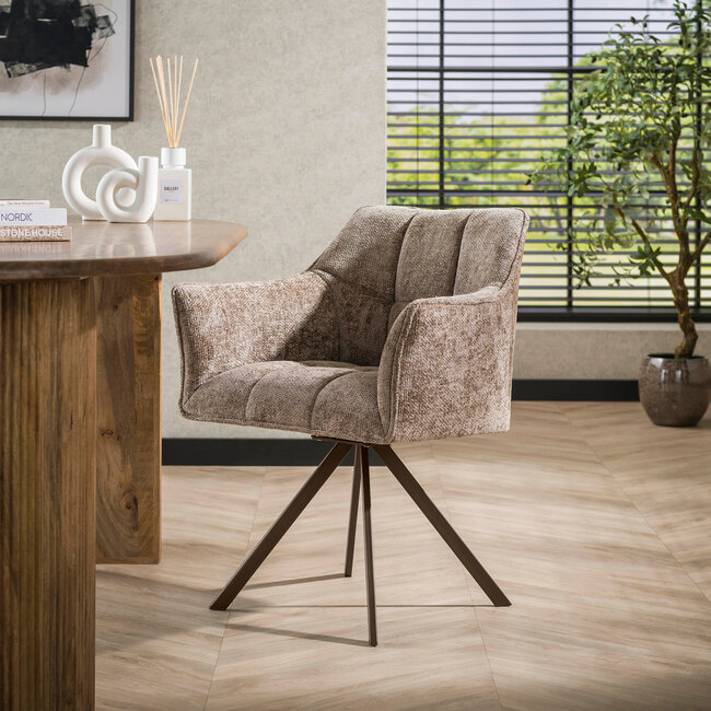 WoonStijl Armstoel Raster draaibaar Hoven champagne-bruin frame