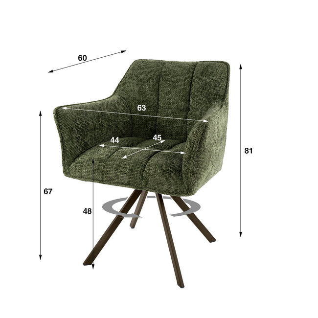 WoonStijl Armstoel Raster draaibaar Hoven groen-bruin frame