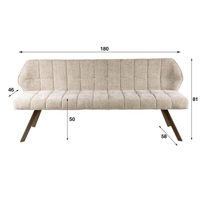 WoonStijl Eetkamerbank raster 180 Hoven zand-bruin frame