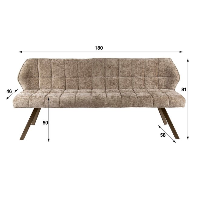 WoonStijl Eetkamerbank raster 180 Hoven champagne-bruin frame