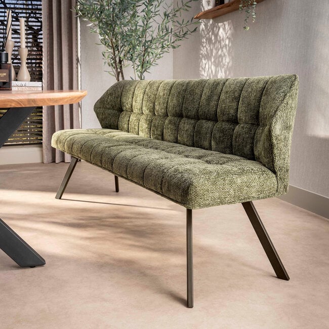 WoonStijl Eetkamerbank raster 180 Hoven groen-bruin frame