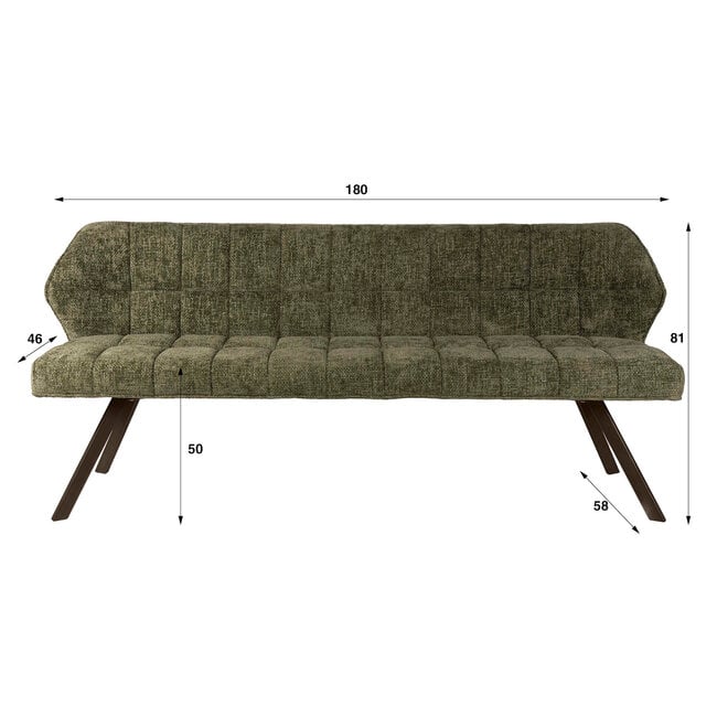 WoonStijl Eetkamerbank raster 180 Hoven groen-bruin frame