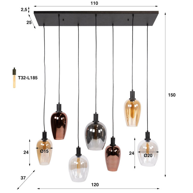 WoonStijl Hanglamp Amfora 7-lichts Artic zwart