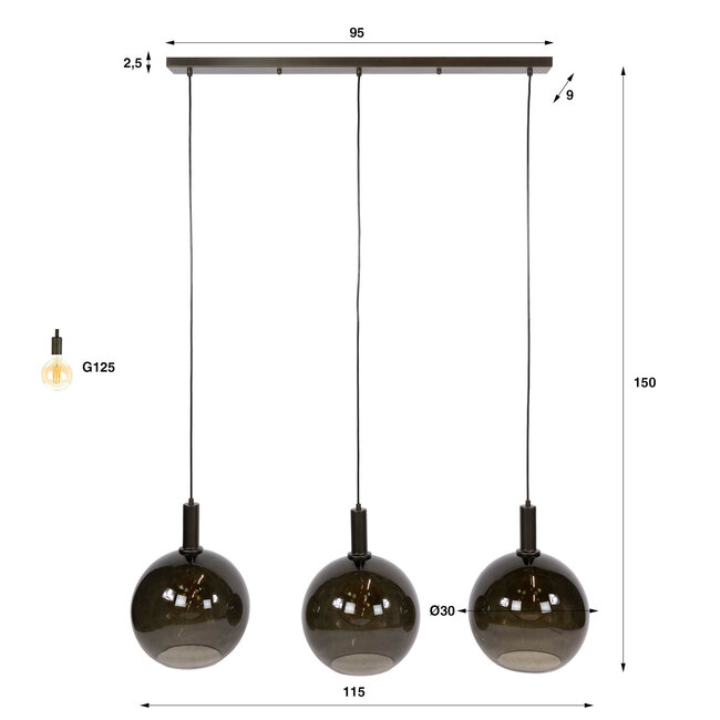 WoonStijl Hanglamp Sfera Tricolore 3-lichts Artic zwart