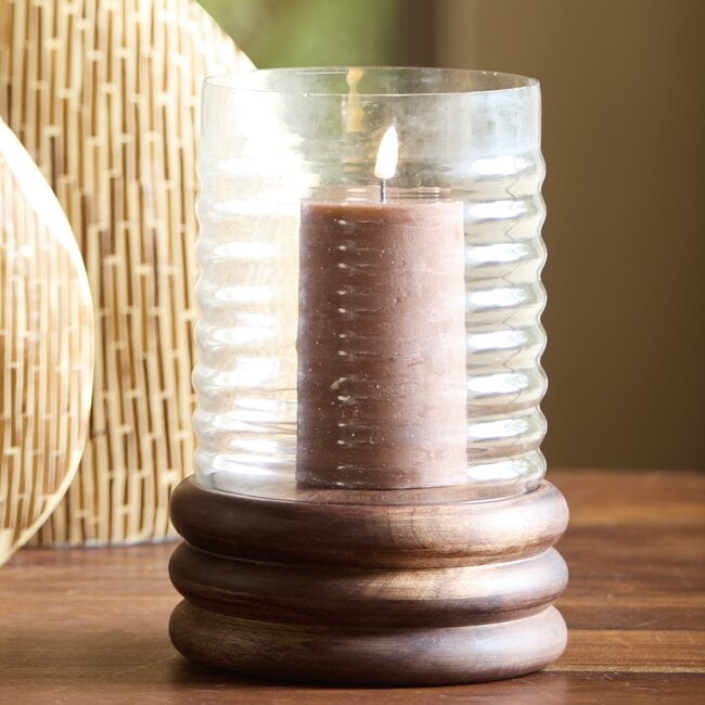 Light en Living Windlicht Ø18x36 cm MALDA mango hout bruin + glas