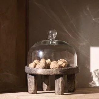 Light en Living Plateau met stolp Ø20,5x24 cm BIA mangohout bruin + glas