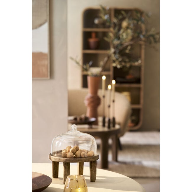 Light en Living Plateau met stolp Ø27x30 cm BIA mangohout bruin + glas