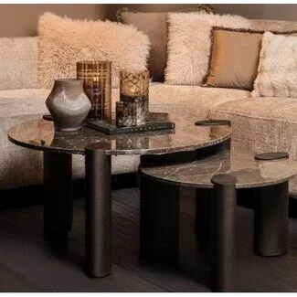 PTMD Salontafel Ora Bruin met marmeren blad hoog