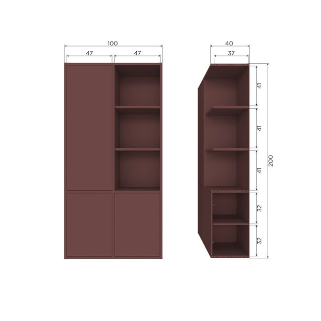 Woood MEREL opbergkast grenen bordeaux [fsc]