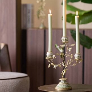 Light en Living Kandelaar 3L 26x13x37 cm PARROT crème-groen-geel+licht goud
