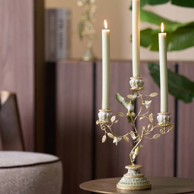 Light en Living Kandelaar 3L 26x13x37 cm PARROT crème-groen-geel+licht goud